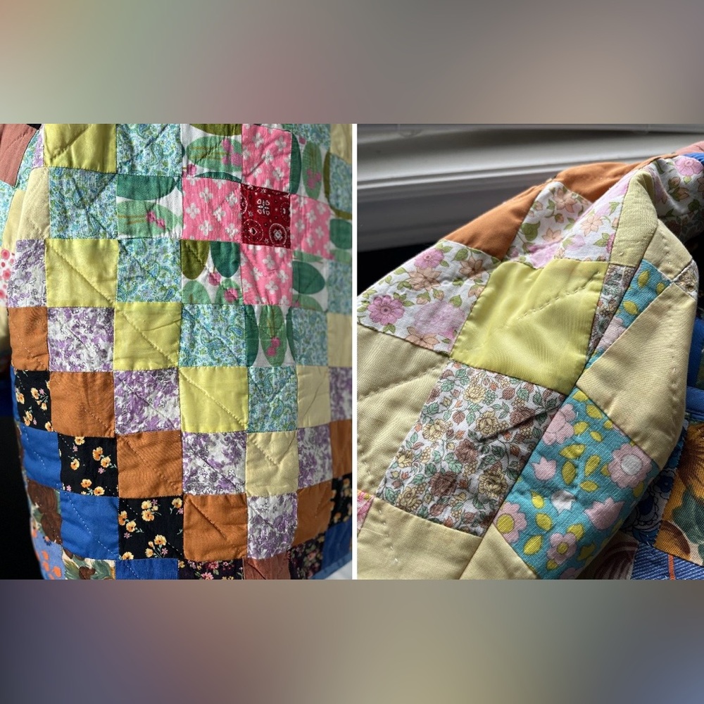 Upcycled vintage patchwork quilt chore coat, ladies' size L-2XL - Picture 10 of 11